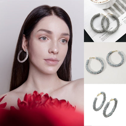 Vintage Minimalist Inlaid Diamond Metal Flash Ladies Earring Jewelry Gift Small