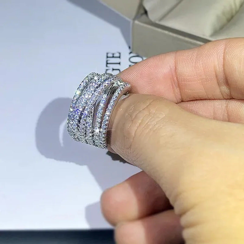 Multi-Layer Design 18K Gold Micro Pave Diamond Bridal Wedding Rings for Women En
