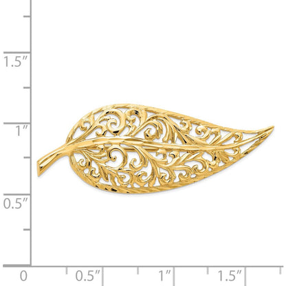 14K Yellow Gold Diamond-Cut Polished Filigree Leaf Pin (43.25 X 15.6) Made in Un