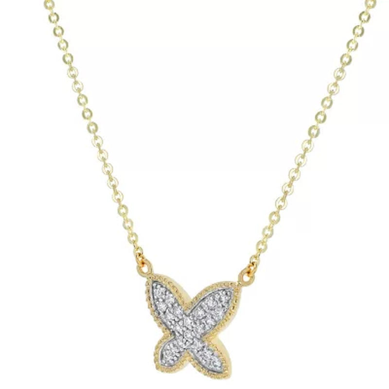 S Collection 1/5 CT. T.W. Butterfly Shape Diamond Necklace in 14K Yellow Gold