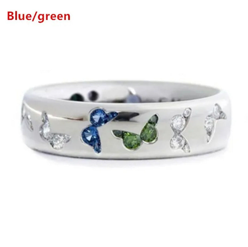 YOHAPP Women'S Sapphire Diamond Ring Diamond Butterfly Ring Standard Silver Enga
