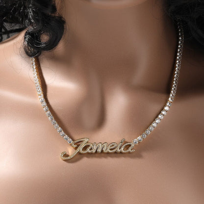 Custom Name Necklace Cursive Letters Pendant Iced Out Bling Cubic Zircon