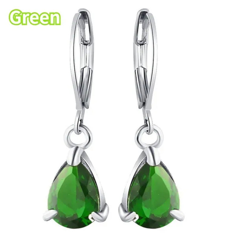 Women Silver Pink Sapphire Diamond Stud Earrings Water Drop Pendant Earrings Bri