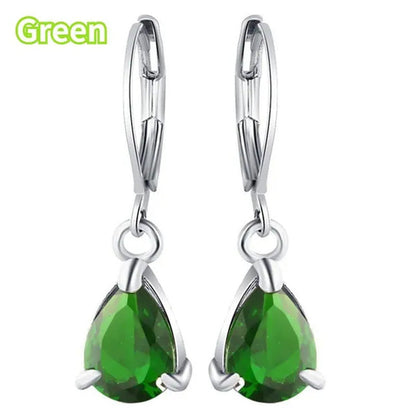 Women Silver Pink Sapphire Diamond Stud Earrings Water Drop Pendant Earrings Bri