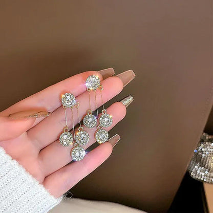 New Luxurious round Rhinestone Tassel Dangle Stud Earrings for Women Shiny Tempe