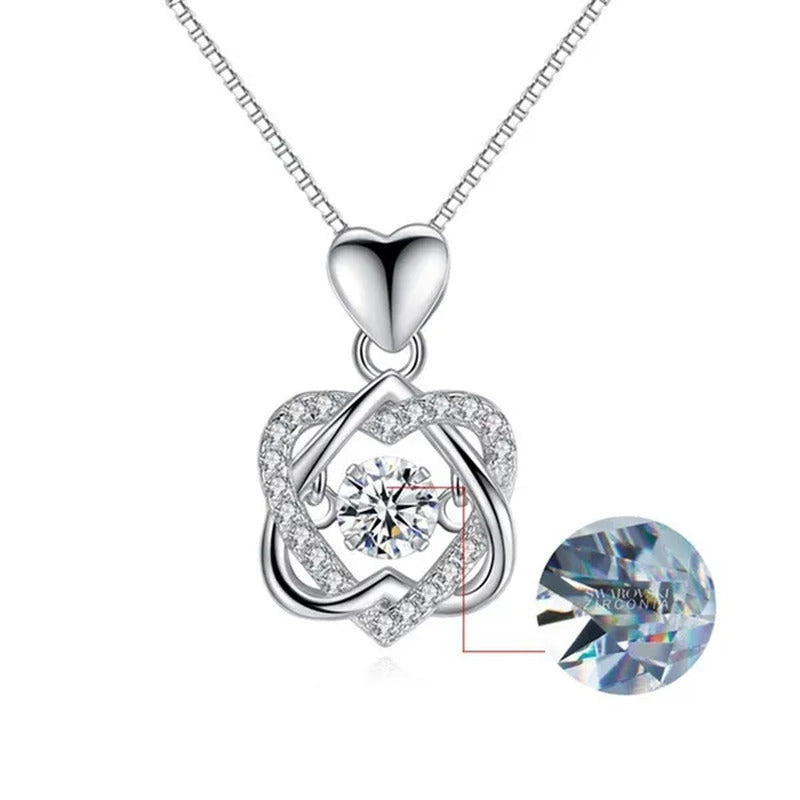 Fashion Romantic Double Heart Diamond Heartbeat Necklace Sapphire Flower Pendant