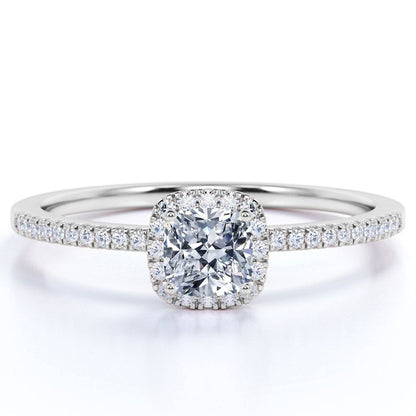.50 Carat Cushion Cut Real Diamond Halo Engagement Ring in 10K White Gold