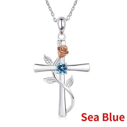 Trendy 925 Sterling Silver Flower Cross Necklace for Women Engagement Wedding Ac
