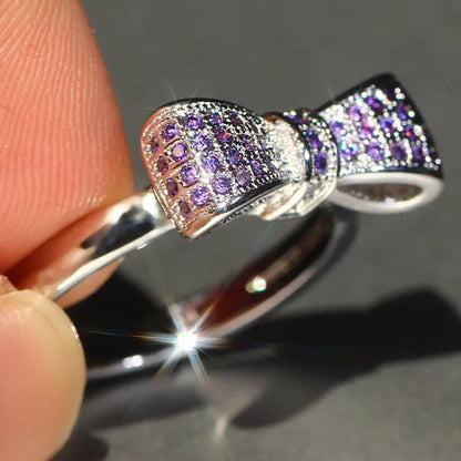 925 Silver Statement Natural Gemstones Ruby Bowknot Ring Wedding Bride Engagemen