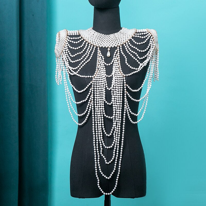 Fashion Tassel Design Handmade Pearl Shoulder Chain Big Size Necklace Pearl