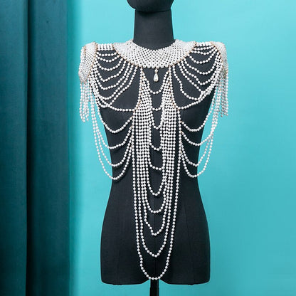 Fashion Tassel Design Handmade Pearl Shoulder Chain Big Size Necklace Pearl