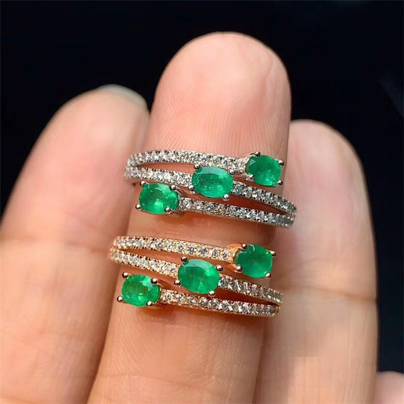 925 Silver Inlaid Natural Colombian Emerald Ring