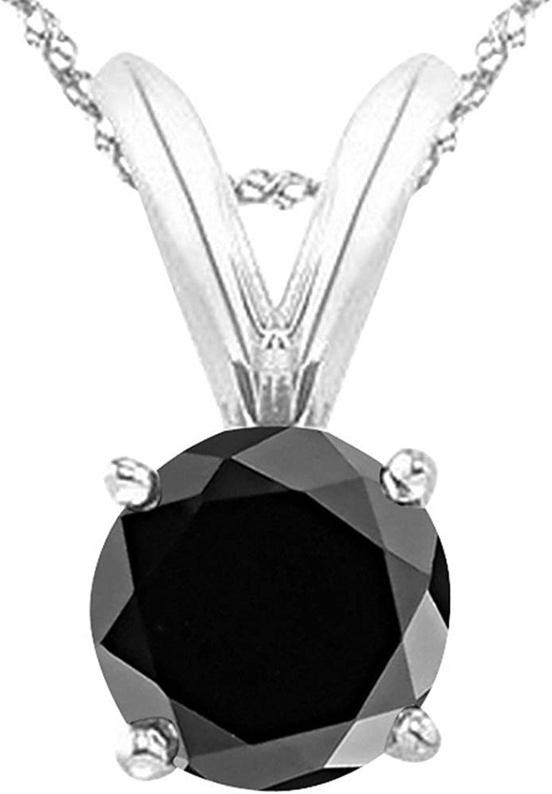 1/2-5 Carat round Black Diamond 4 Prong Pendant Necklace (AAA Quality) W/ 16" Si
