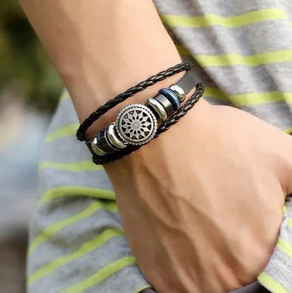 Men'S Bracelet Male Fashion Leather Cord South Korea Multilayer Personality to R