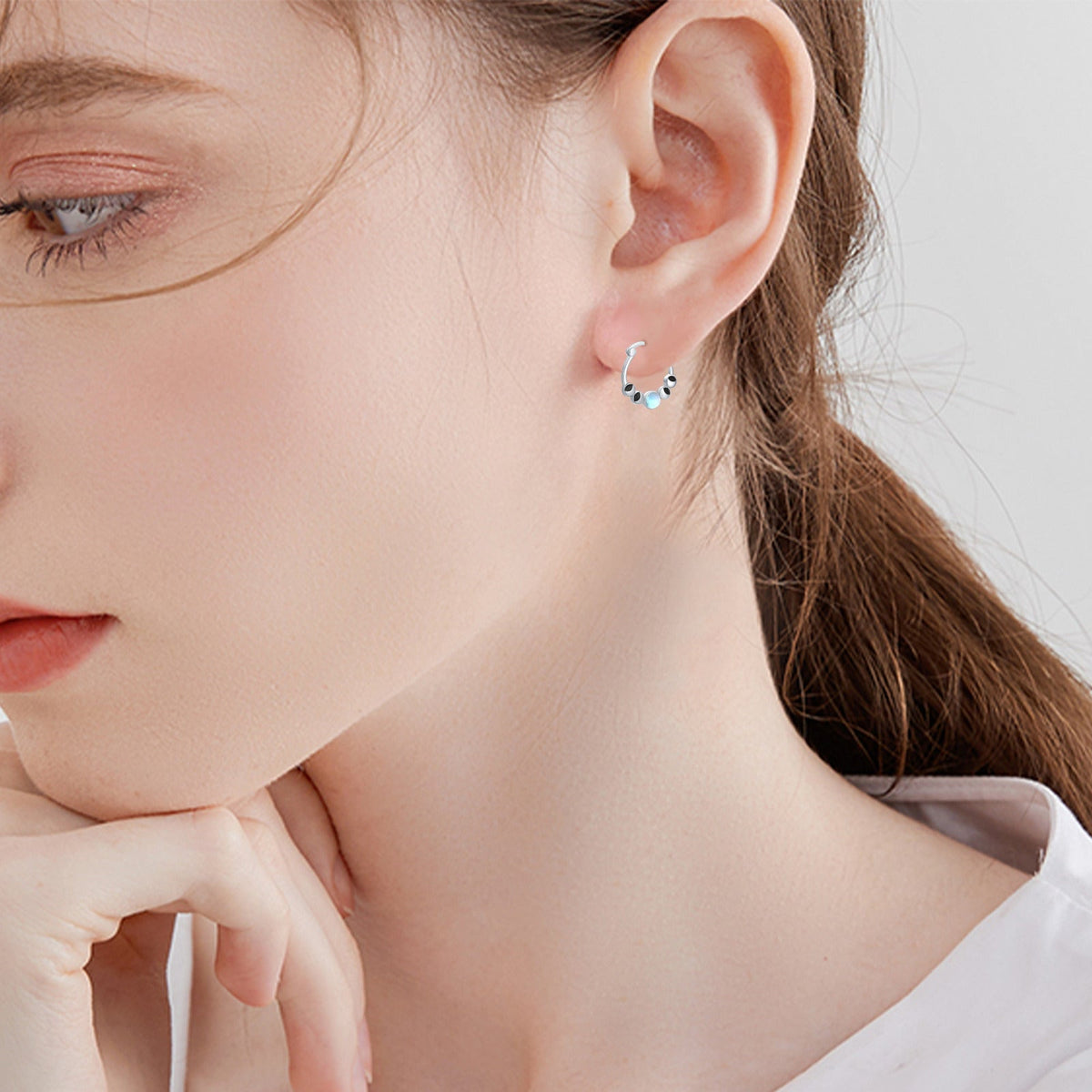 Moonstone Moon Phase Hoop Earrings