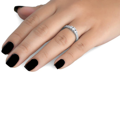 1/3Ct Vintage Three Stone round Diamond Engagement Ring 14K White Gold