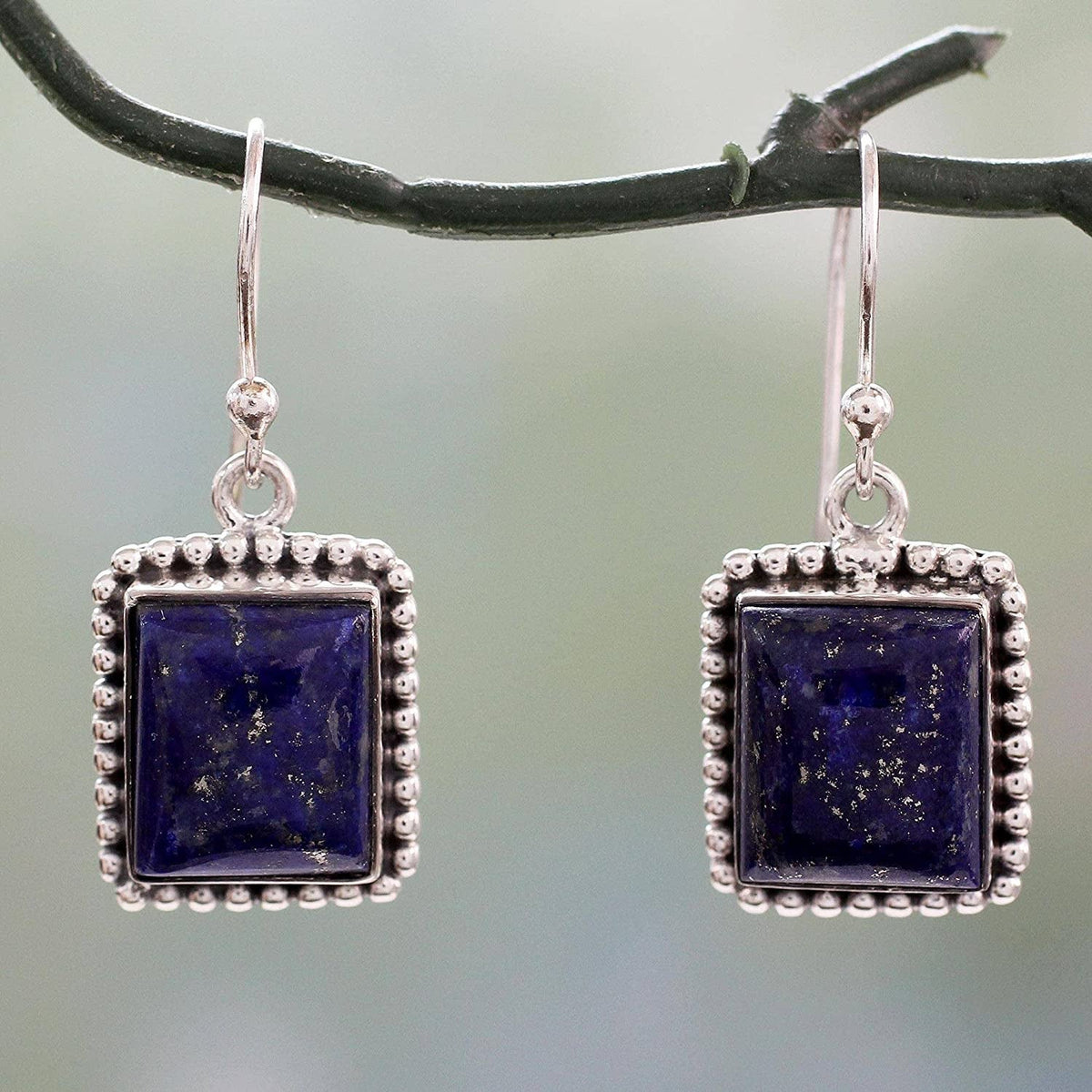 Lapis Lazuli .925 Sterling Silver Rectangular Dangle Earrings 'Good Will Spirit'
