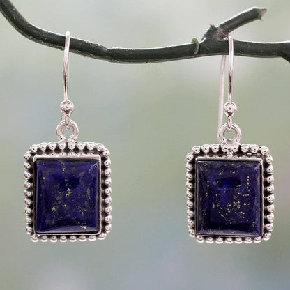 Lapis Lazuli .925 Sterling Silver Rectangular Dangle Earrings 'Good Will Spirit'