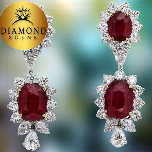 Ruby and Diamond Dangle Drop Earrings