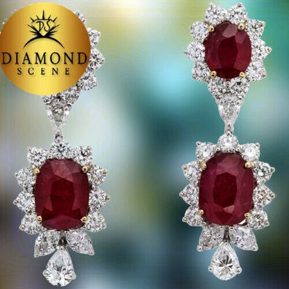 Ruby and Diamond Dangle Drop Earrings