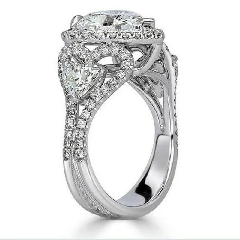 Gorgeous Exquisite 925 Sterling Silver Cute Heart Rings for Women Natural Diamon