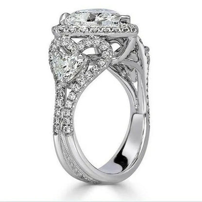 Gorgeous Exquisite 925 Sterling Silver Cute Heart Rings for Women Natural Diamon