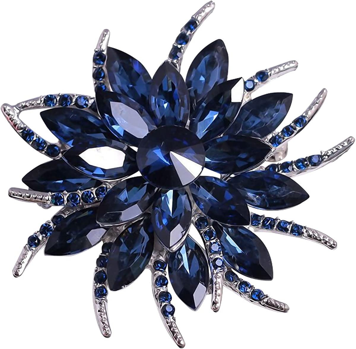 Flower Brooches Pin for Women Brides Created Crystal Brooch Blue