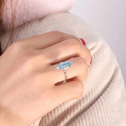 3.0Carat 7X14Mm Light Blue Marquise Brilliant Cut Moissanite Halo Engagement