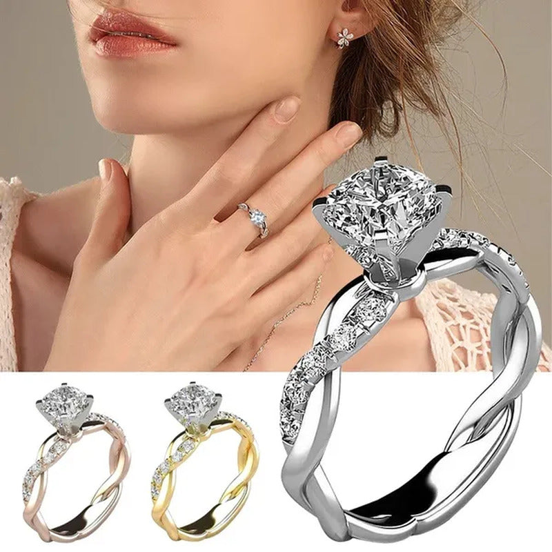Exquisite Women'S Fashion Rose Gold Two-Color Princess Square Diamond Ring Bride