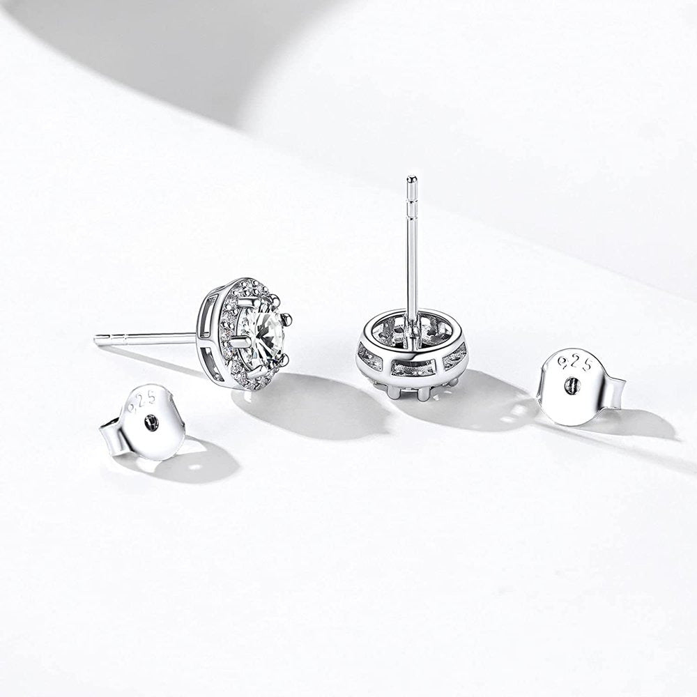 Birthstone Stud Earrings 925 Sterling Silver with Cubic Zirconia Crystal - April