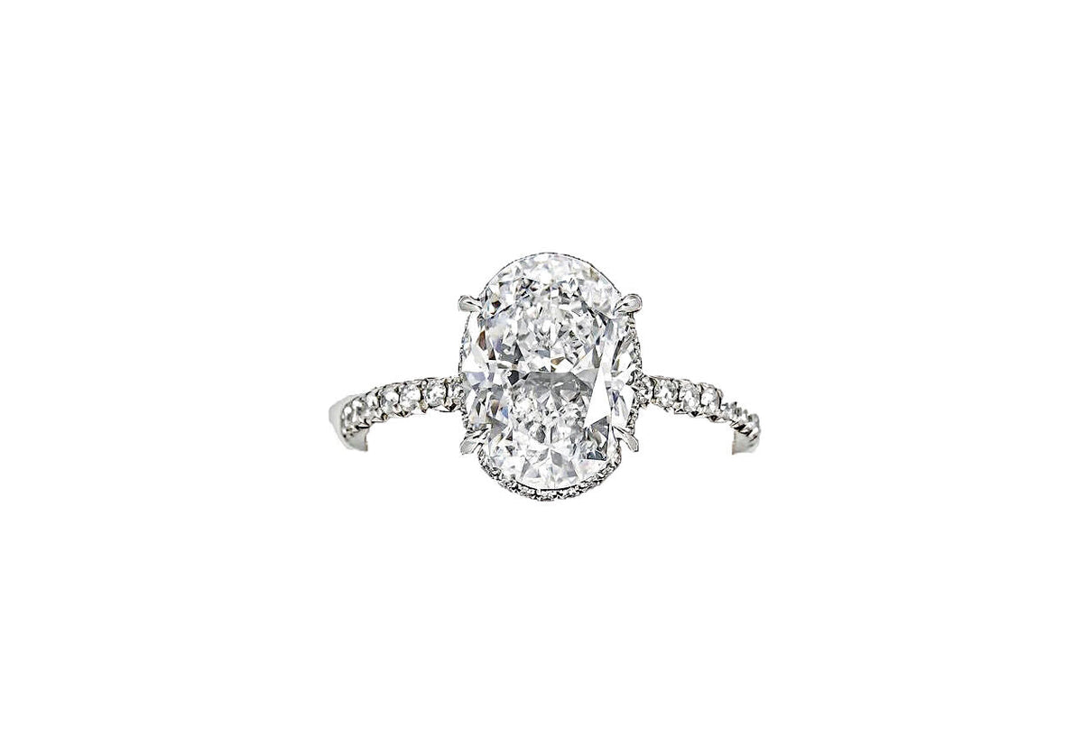 GIA OVAL SHAPE D COLOR SI1 CLARITY SET CENTER ROUND DIAMOND HALO ENGAGEMENT RING
