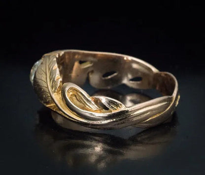 Vintage Maple Leaves Ring Women'S Fashion Natural Gemstone White Sapphire Gold L
