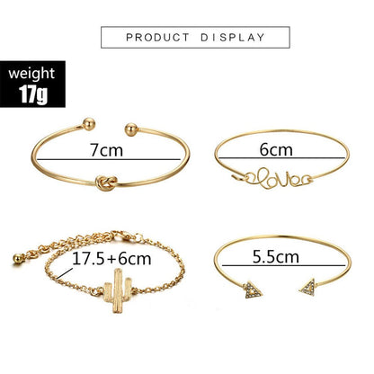 4PC Knot Love Gold Opening Vintage Beautiful Leaf Arrow Bangle Cuff Bracelets Se