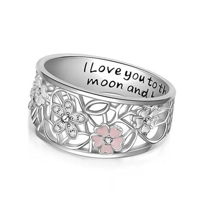 Exquisite Women'S Alloy Floral Rings Pink Flower Lucky Cherry Blossom 4 Leaves C
