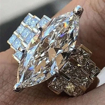 Large 925 Genuine Solid Sterling Silver White Sapphire Diamond Rings Jewelry Bri
