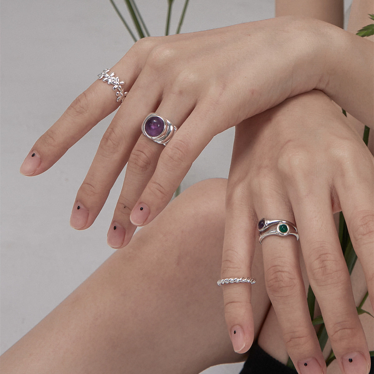 Women'S Fashion Simple Natural Amethyst Ring