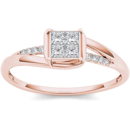 1/4 Carat T.W. Diamond Bypass Princess-Cut Cluster 10Kt Rose Gold Engagement Rin