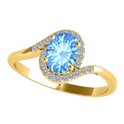 Mauli Jewels Engagement Rings for Women 1.00 Carat Halo Diamond & Blue Topaz Gem