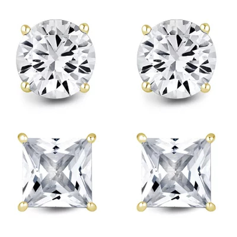 14K Gold Lab-Created White Sapphire Boxed Earring Set, Choose Shape