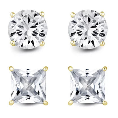 14K Gold Lab-Created White Sapphire Boxed Earring Set, Choose Shape
