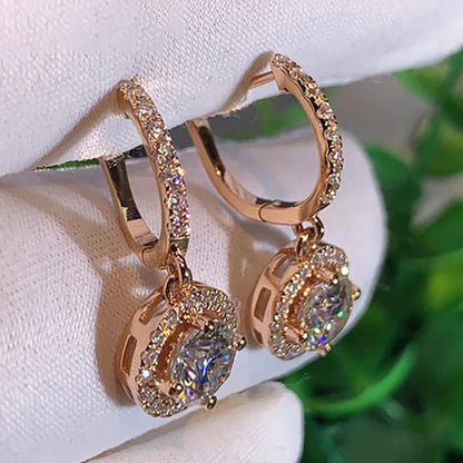 Luxury Elegant Exquisite 925 Sterling Silver Rose Gold Diamond Dangle Drop Earri