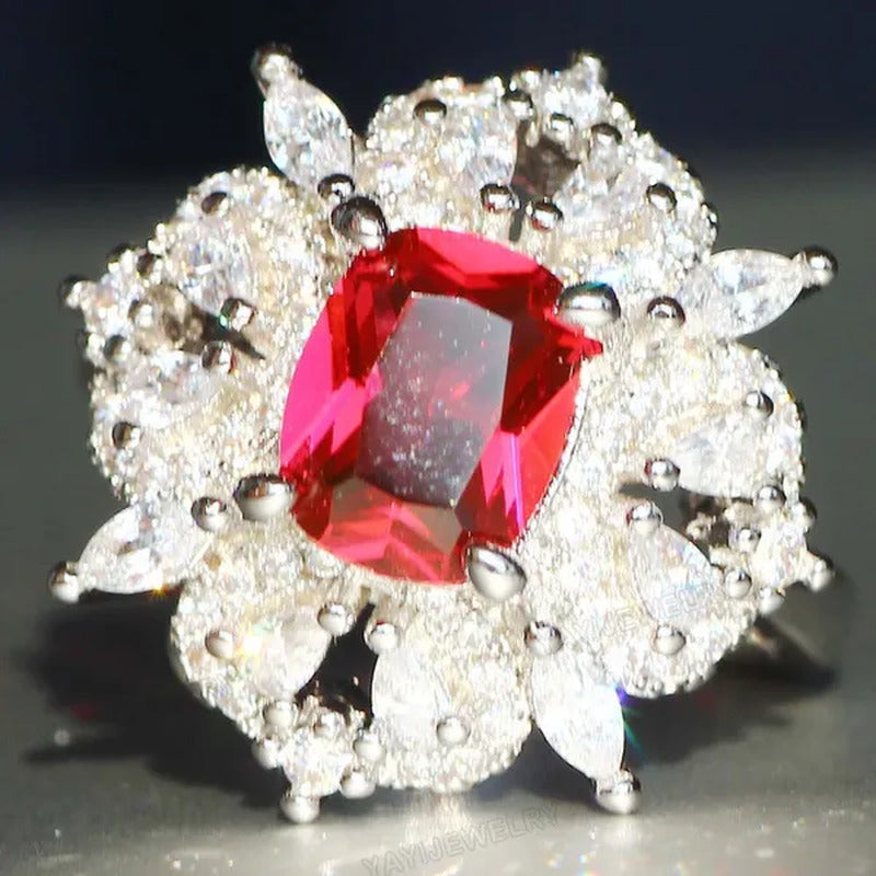 Gorgeous 925 Silver Natural Gemstones White Sapphire & Ruby Ring Wedding Birthst