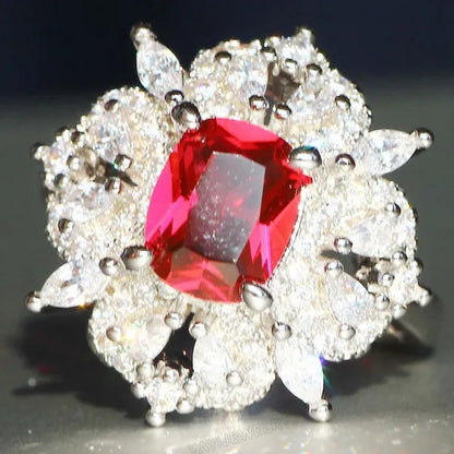 Gorgeous 925 Silver Natural Gemstones White Sapphire & Ruby Ring Wedding Birthst