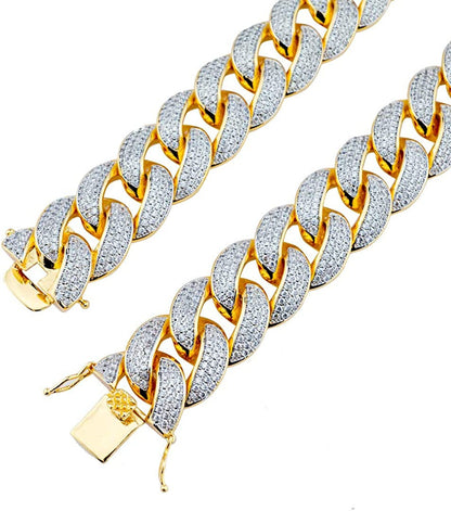 | Iced Lab Diamond Chain Necklace 3 Row Cubic Zirconia - Miami Cuban Link Chain