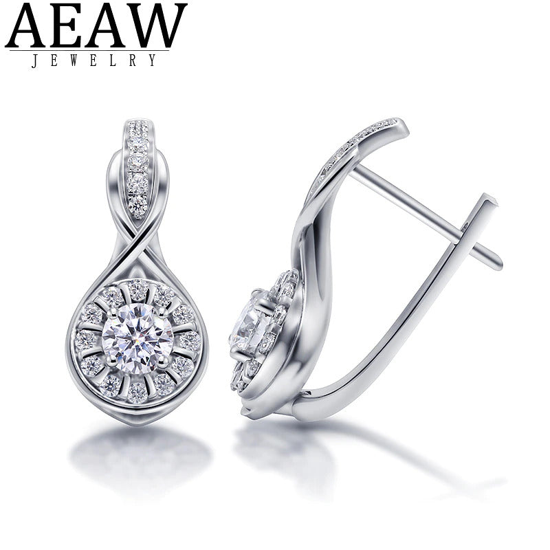 D Color VVS1 round Excellent Cut 1.0CTW 5.0MM Moissanite Hoop Earring 18K White