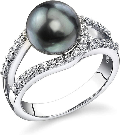 Tahitian South Sea Cultured Pearl Ring for Women, Tessa Ring in Black with Sterl