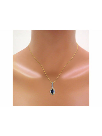 Diamond & Blue Sapphire Pendant Necklace in 14K Yellow Gold with 18" Gold Chain