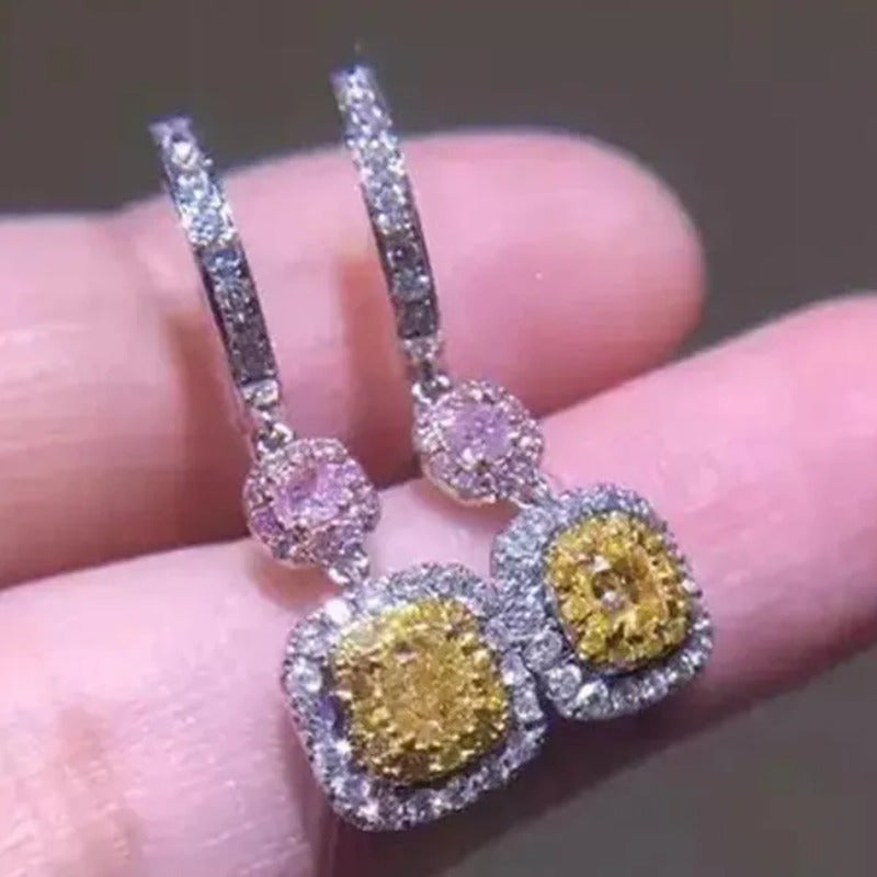 Charming Cushion Cut Citrine Lab Diamond Drop Ears Party Bridal Engagement Silve
