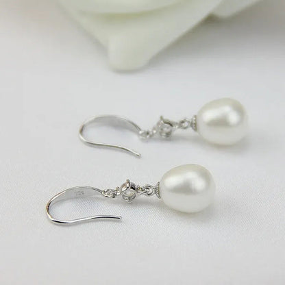 9Mm Cultured Natural Freshwater Drop Pearl Earrings with Sterling Silver Danglin