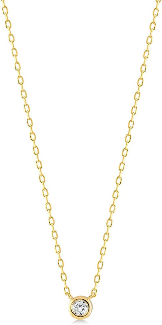 Diamond Solitaire Necklace | 14K Yellow Gold Necklaces for Women | 14K Solid Gol